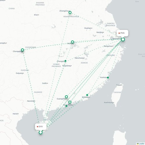 Mapa lotu bezpośredniego Sanya – Szanghaj