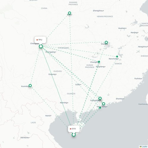 Mapa lotu bezpośredniego Sanya – Chengdu