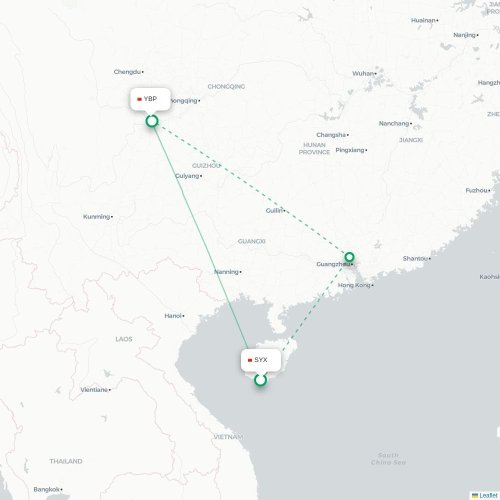 Mapa lotu bezpośredniego Sanya – Yibin