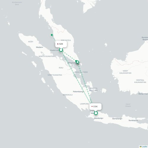 Mapa lotu bezpośredniego Kuala Lumpur – Dżakarta