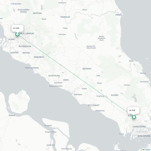 Mapa lotu bezpośredniego Kuala Lumpur – Johor Bahru