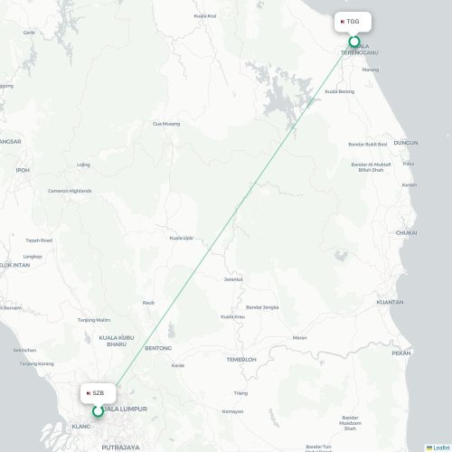 Mapa lotu bezpośredniego Kuala Lumpur – Kuala Terengganu