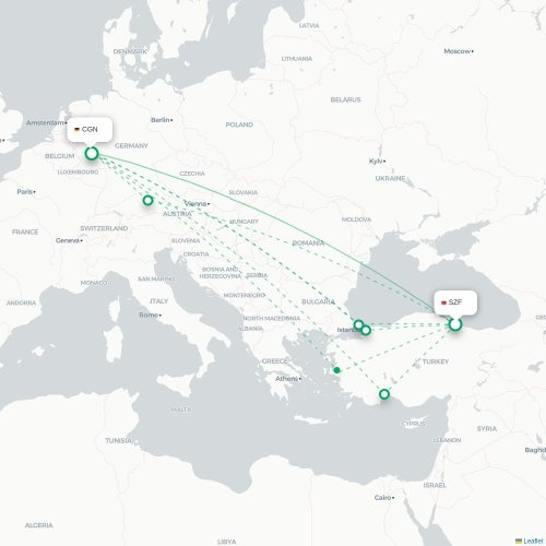 Mapa de vuelo directo Samsun - Colonia