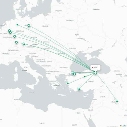 Mapa de vuelo directo Samsun - Bagdad