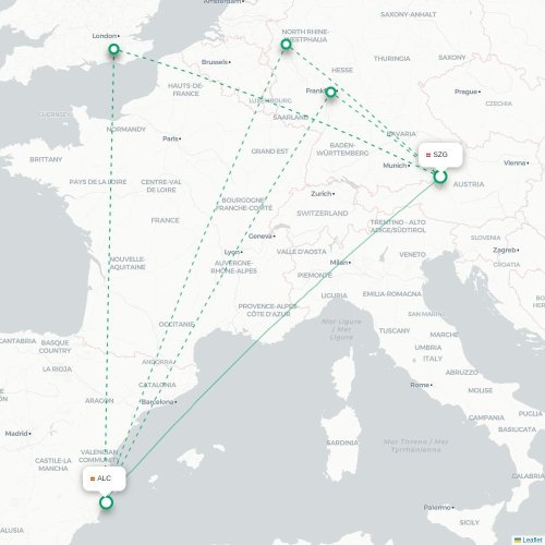 Salzburg - Alicante karta över direktflyg