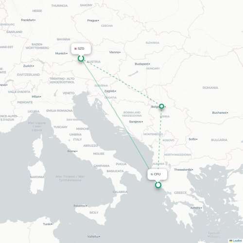 Salzburg - Korfu karta över direktflyg