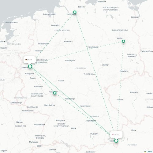 Mapa lotu bezpośredniego Salzburg – Düsseldorf