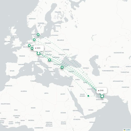 Salzbourg - Dubaï carte du vol direct