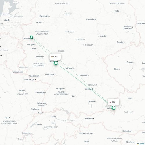 Mapa lotu bezpośredniego Salzburg – Frankfurt nad Menem