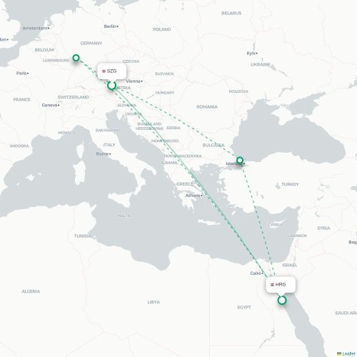 Mapa lotu bezpośredniego Salzburg – Hurghada
