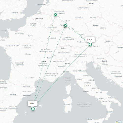 Salzburg - Palma De Mallorca karta över direktflyg