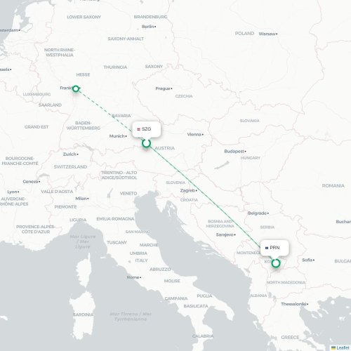 Salzbourg - Pristina carte du vol direct