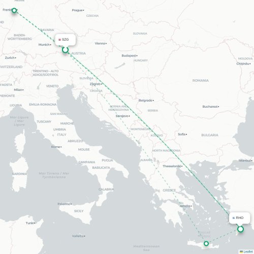 Salzburg - Rhodos karta över direktflyg