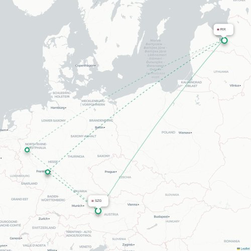 Salzburg - Riga karta över direktflyg