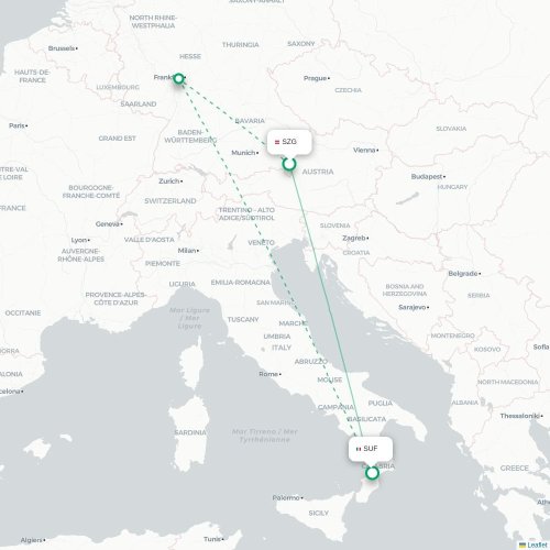 Mapa de vuelo directo Salzburgo - Lamezia Terme