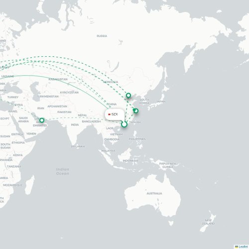 Mapa lotu bezpośredniego Shenzhen – Barcelona