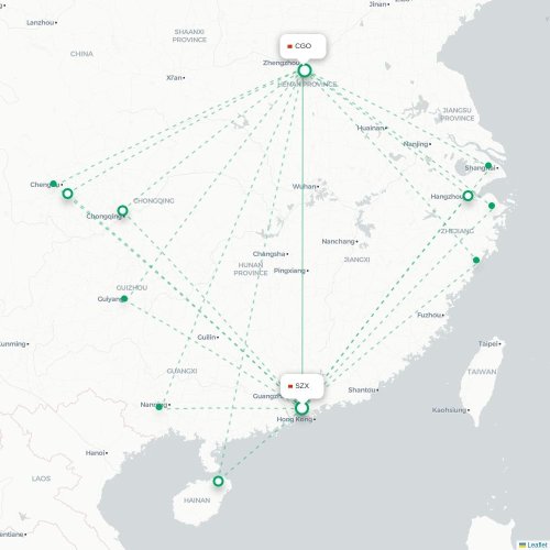 Mapa lotu bezpośredniego Shenzhen – Czengczou