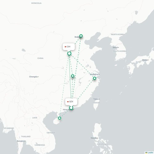 Mapa lotu bezpośredniego Shenzhen – Changzhi