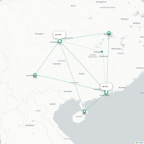Mapa lotu bezpośredniego Shenzhen – Chongqing