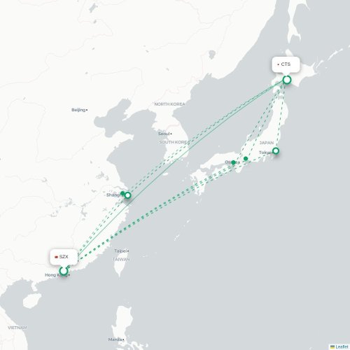 Mapa lotu bezpośredniego Shenzhen – Sapporo