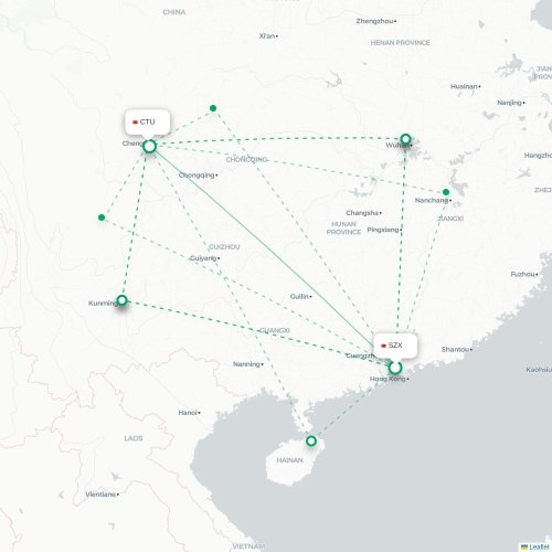 Mapa de vuelo directo Shenzhen - Chengdu
