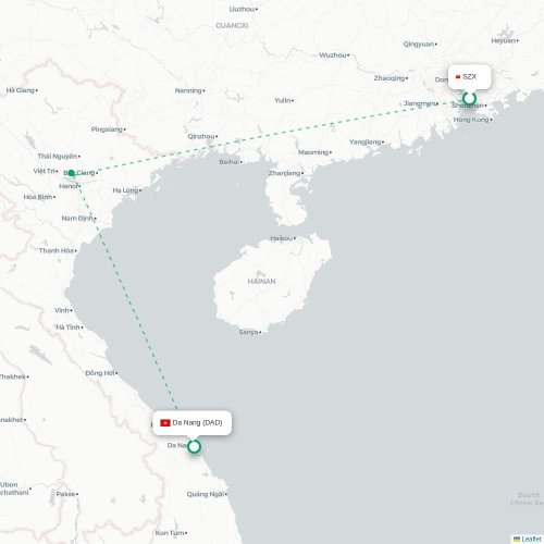 Mapa lotu bezpośredniego Shenzhen – Da Nang