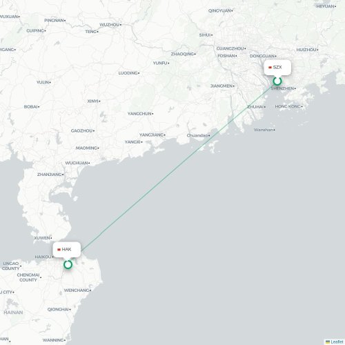 Mapa lotu bezpośredniego Shenzhen – Haikou