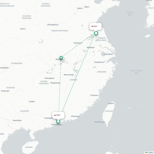 Shenzhen - Huai'an karta över direktflyg