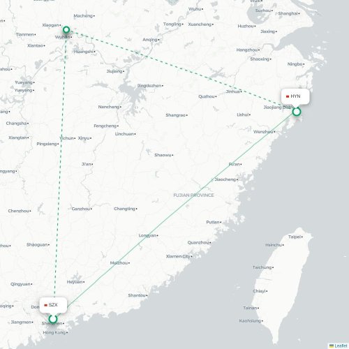 Mapa lotu bezpośredniego Shenzhen – Taizhou