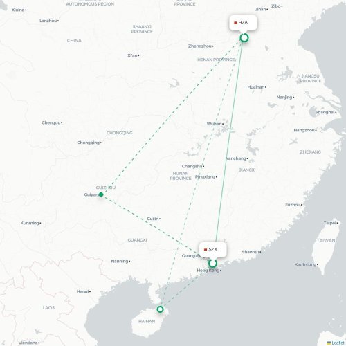 Mapa lotu bezpośredniego Shenzhen – Heze