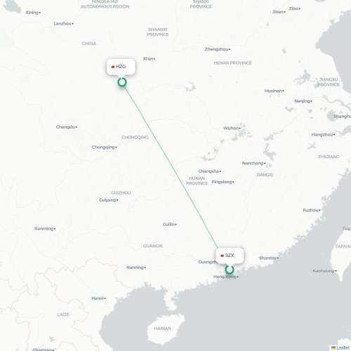 Mapa lotu bezpośredniego Shenzhen – Hanzhong