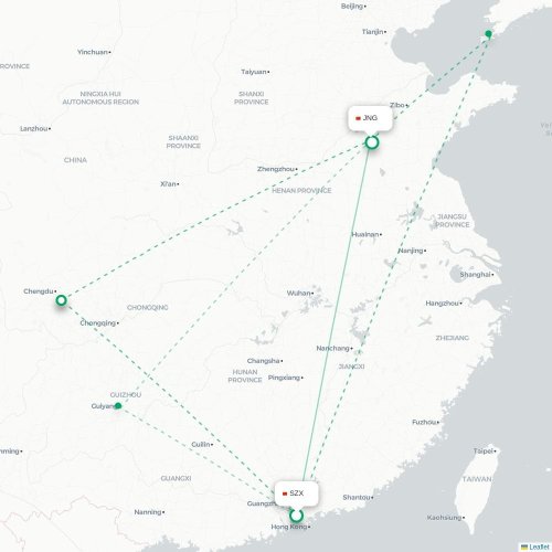 Mapa de vuelo directo Shenzhen - Jining