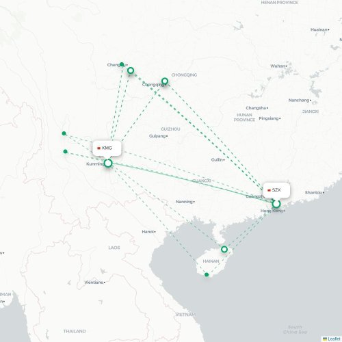 Mapa lotu bezpośredniego Shenzhen – Kunming