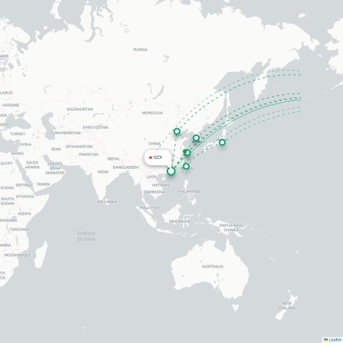 Shenzhen - Los Angeles karta över direktflyg
