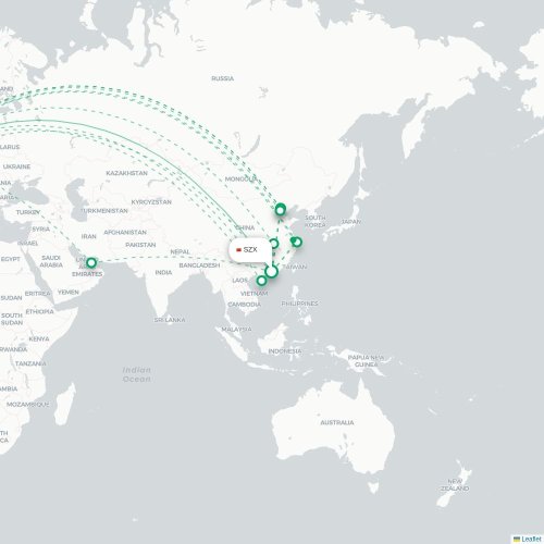 Mapa lotu bezpośredniego Shenzhen – Londyn