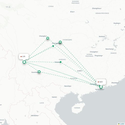 Mapa lotu bezpośredniego Shenzhen – Lijiang