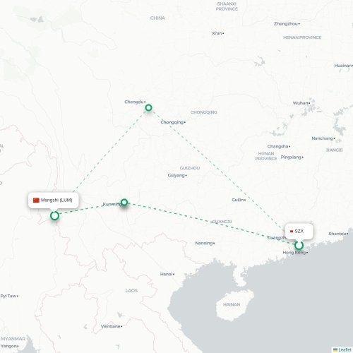 Mapa lotu bezpośredniego Shenzhen – Dehong