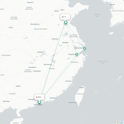 Mapa lotu bezpośredniego Shenzhen – Linyi