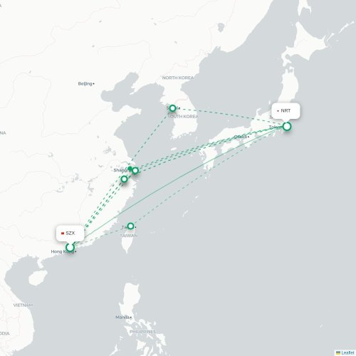 Mapa lotu bezpośredniego Shenzhen – Tokio