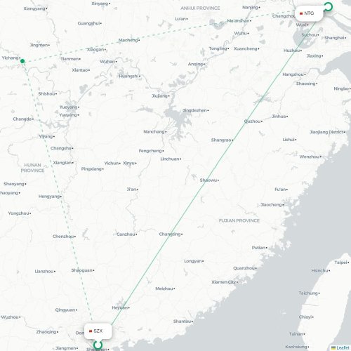 Mapa lotu bezpośredniego Shenzhen – Nantong