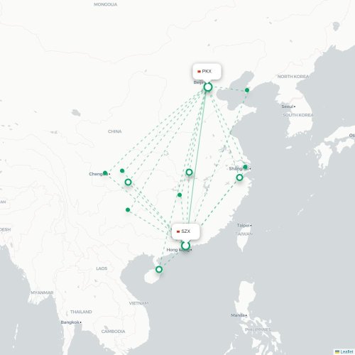 Mapa lotu bezpośredniego Shenzhen – Pekin