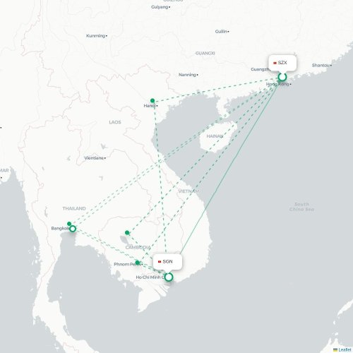 Mapa lotu bezpośredniego Shenzhen – Ho Chi Minh