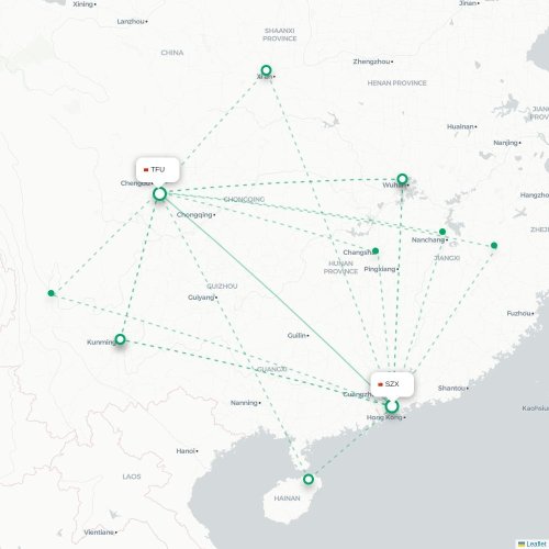 Mapa lotu bezpośredniego Shenzhen – Chengdu