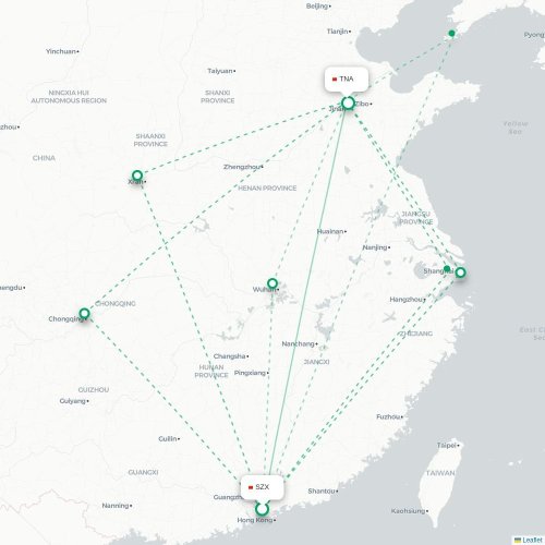 Mapa lotu bezpośredniego Shenzhen – Jinan