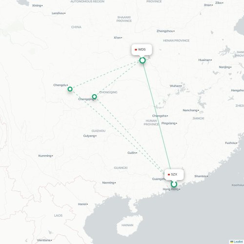 Mapa lotu bezpośredniego Shenzhen – Shiyan