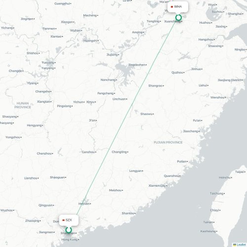 Mapa lotu bezpośredniego Shenzhen – Wuhu