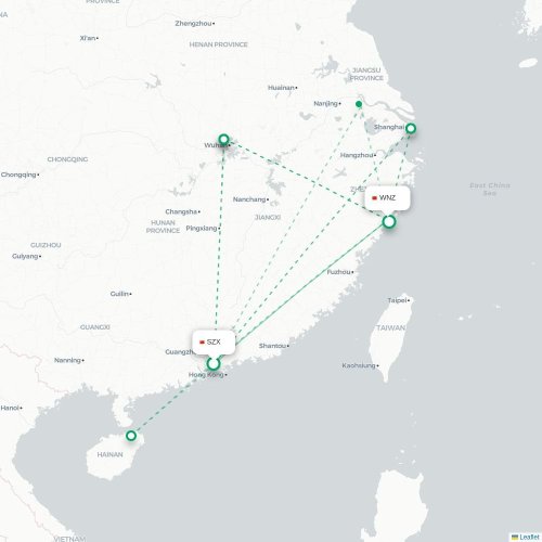 Mapa lotu bezpośredniego Shenzhen – Wenzhou