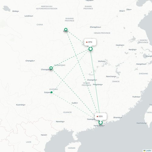 Mapa lotu bezpośredniego Shenzhen – Xiangyang