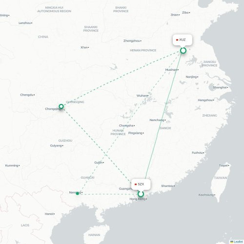 Mapa lotu bezpośredniego Shenzhen – Xuzhou