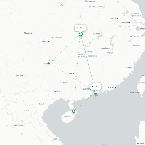 Mapa de vuelo directo Shenzhen - Yichang